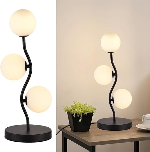 Miniatura 10 de Lámpara de mesa con globo de mediados de siglo, industrial, retro, 2 luces, lámpara de escritorio con globo de vidrio blanco, luz de lectura para