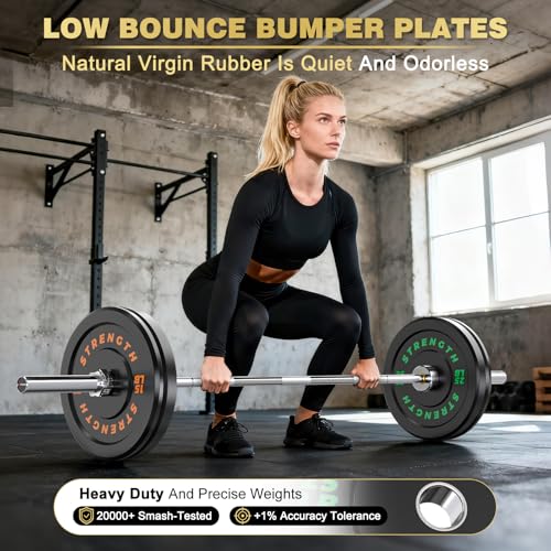 Olympic Rubber Bumper Weight Set - 2 Inch Barbell Plates for Home Gym Strength Training - Image 6