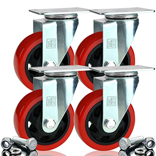 DSL 4 x Heavy Duty UNBRAKED Double Bearing 100mm Rubber Swivel Castor Wheel Trolley Furniture Caster 700KG Free Fitting