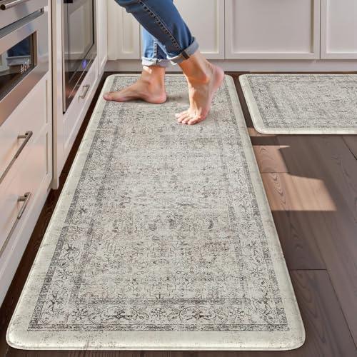 LEEVAN Anti Fatigue Kitchen Mats for Floor Light Grey Cushioned