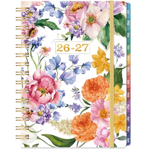 Planner 2026-2027 - Academic Planner 2026-2027, July 2026 - June 2027 Planner Weekly and Monthly Academic Year Planner Calendar, 8.4" x 6.3"，Colorful Tabs, Elastic Closure, Back Pocket, Floral