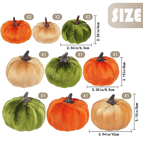 Image of Artmag 12Pcs Fall Artificial Velvet Pumpkins Assorted Sizes Orange Green Khaki Fake Farmhouse Harvest Pumpkins for Fall Thanksgiving Party Home Decoration