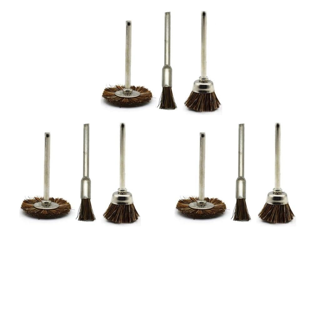 Wire Brush Set 9pcs, Rotary Tool Cleaning Attachments Horse Hair Bristle for Drill, Polishing Hobby Craft Metal for surface