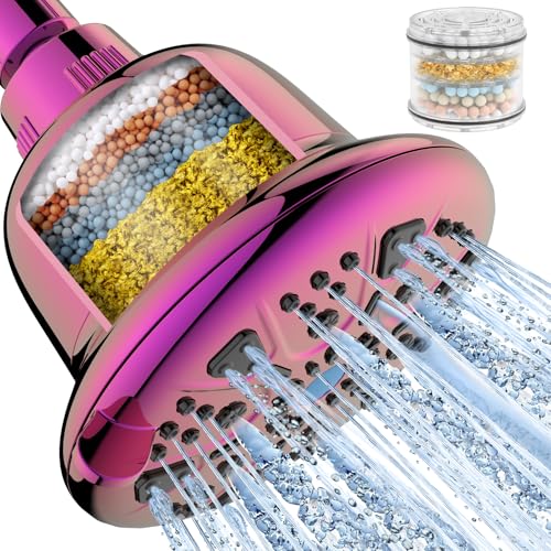 Filtered Shower Head - High Pressure Shower Head with filter for Hard Water - Rain Shower Head Water Softener - Luxury 7 Settings Adjustable Water Filter Showerhead (Radiant Rainbow)
