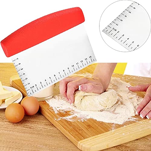 Image of YANCI Stainless Steel Dough Cutter Scraper with Handle, Multipurpose Large Metal Pastry Baking Chopper for Kitchen Pizza Bread Pastry Cutter Scraping Tool with Measuring Scale (Red)