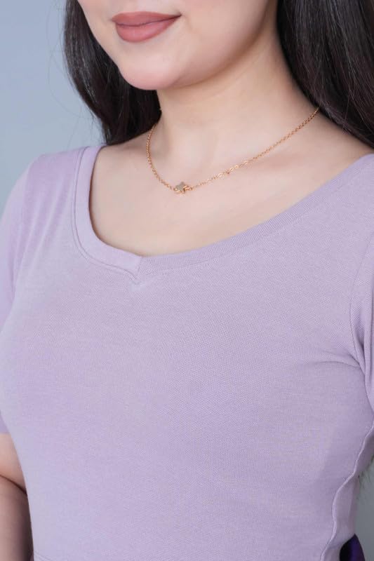 Image of Mlada V-Neck Stretchable Saree Blouse Top for Women | Slim Fit Short Sleeves Solid Cotton Blouses | Readymade Saree Blouses for Women Festive & Ethnic | Blouse Crop Top