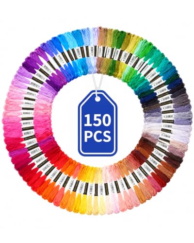 Weabisoo 150 Farben Stickgarn Set, Regenbogenfarbe, je 8M Embroidery Thread