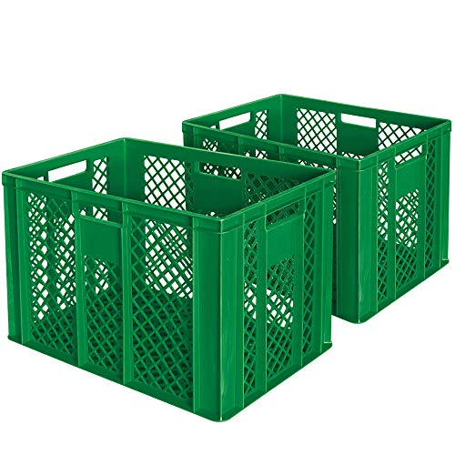 BRB 2x Eurobehälter/Bäckerkiste, LxBxH 600x400x410 mm, lebensmittelecht, Boden und Wände durchbrochen (grün)