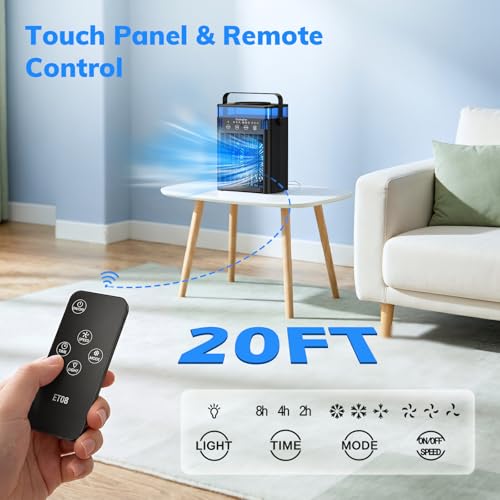 Portable Air Conditioner, Mini Air Conditioner Portable Cooling Fan with Remote Control, 3 Wind Speed & 3 Mist Level & 2-8H Timer & 7 LED Light Evaporative Air Cooler for Home Offi image 3