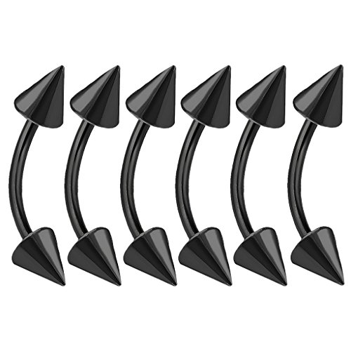 6pcs 16g Curved Barbell Cartilage Lip Tragus Eyebrow Forward Helix Conch Daith Earring Black Vertical Labret Spike Pick Size
