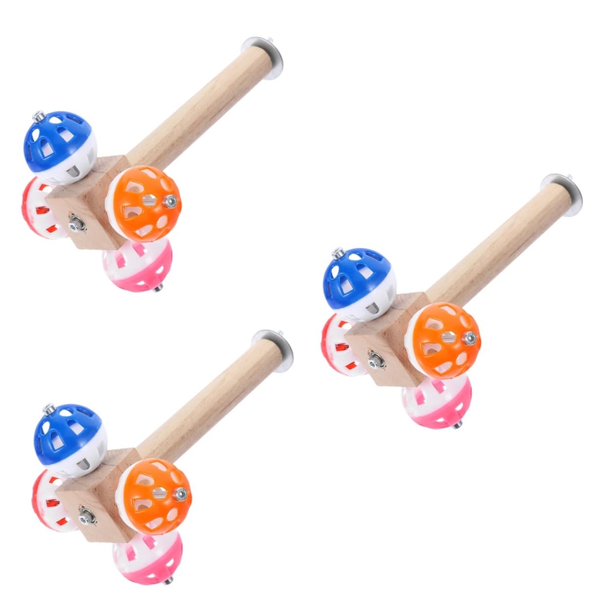 VANZACK 3pièces Perchoir à Oiseaux Bois avec Ballon Rotatif Jouet Activité pour Perroquets Et Perroquets Conures Accessoire Naturel pour Cage à Oiseaux