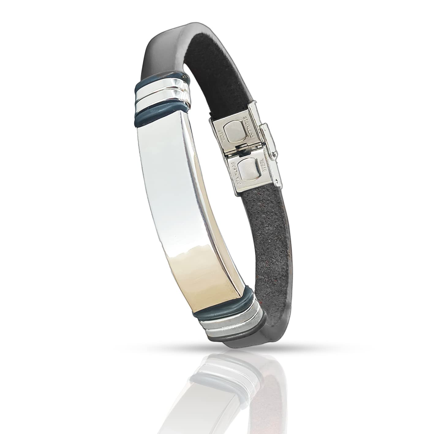 Only faith Pulsera de Cuero para Hombre ajustable acero inoxidable Brazalete regalo para hombre