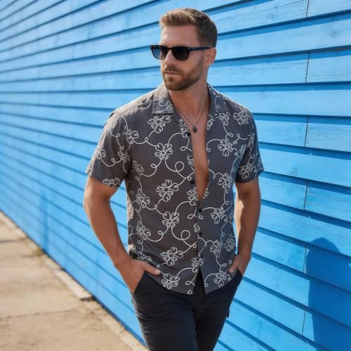 Image of Lymio Men Shirt || Men Embroidery Design Half Sleeve Cotton Shirt (Available Also Packs) (Embro-Flower)