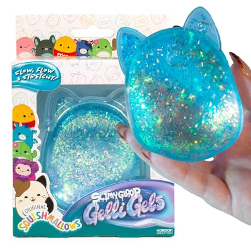 Image of Original Squishmallows SLIMYGLOOP Blue Gelli Gels, Slow Rising Sensory Squeeze Toy with Glitter, Gel Filled Fidget Toys