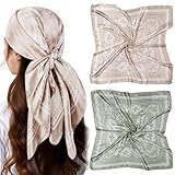 AOOSA 2 Pack Foulard Cheveux Femme, 90 cm Foulard en Soie Carré Doux, Léger Bandana Imprimé Tendance, Foulards en Soie pour Femmes, Bandanas pour Dormir, Plage, Usage Quotidien, Fêtes ou Décoration