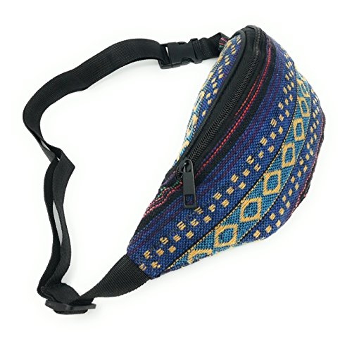 Riñonera Hippies Étnicas Rasta Urbana Chico/Chica Piscina cómoda y de Tela Estampada Novedad Moda (Blue Ring Yellow)