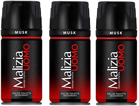 3x Malizia Uomo Musk Deo Deodorant Spray for Men 150ml Edt parfum