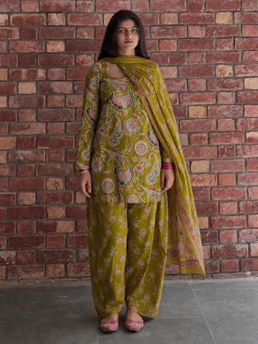 Image of ANNI Designer Farshi Salwar Suit for Women Cotton Printed | Kurta Dupatta Set for Woman | Straight Palazzo Outfit Square Neck Long Sleeve Ethnic Dress Stylish Womens Clothing