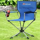 Happytools Portable Swivel Camping Chair, 360° Rotation Lawn Chair w/Cup Holder & Carrying Bag, Fold