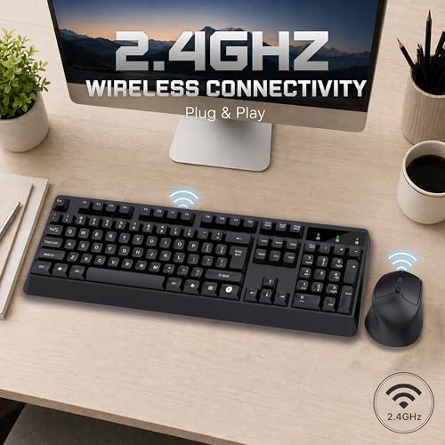 Image of Ant MASTER35 Wireless Keyboard and Mouse Combo, 2.4GHz Full Size 104 Keys with AI Shortcut Key, Ergonomic 6 Button Mouse with Adjustable DPI, Single USB Receiver, Plug & Play for PC Laptop Mac - Black