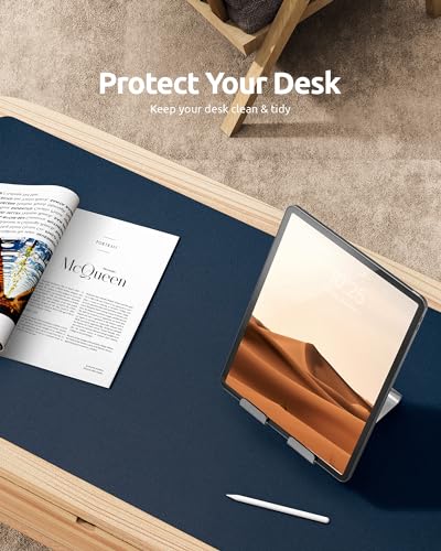 Image of YSAGi Leather Desk Mat, Large Mouse Mat, 60 x 35 cm, Dark Blue