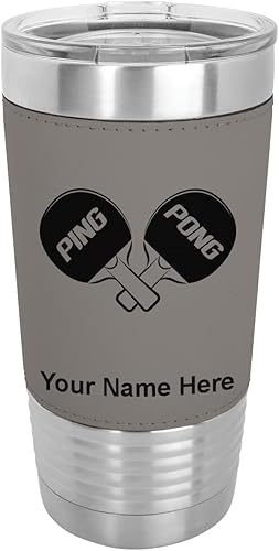 LaserGram 20oz Vacuum Insulated Tumbler Mug Ping Pong Paddles Personalized Engraving Included Faux Leather Gray