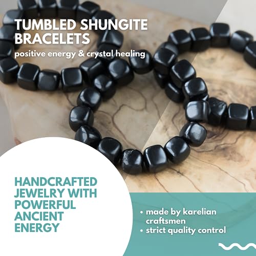 Shungite Bracelets 2+1 Family Set | Big Tumbled Beaded Bracelets Authentic Shungite Jewelry for Men and Women | Crystal Healing and Protection High Positive Energy Bracelets S2512