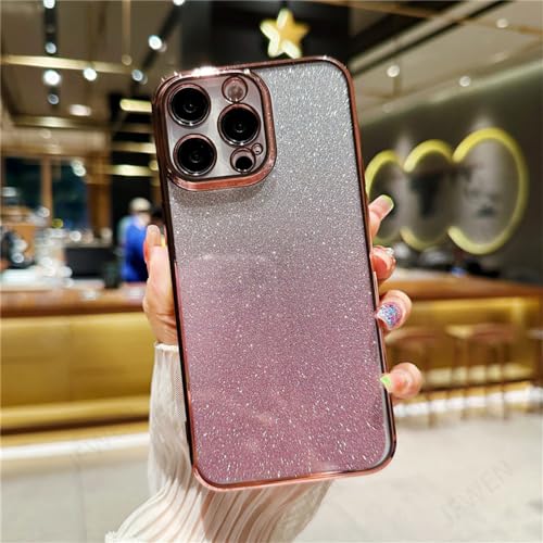Coque iPhone 14 Pro antichoc pour éviter les fissures avec silicone souple rose paillettes