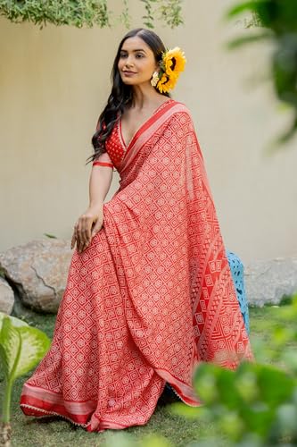 Image of MIRCHI FASHION Women Saree Leheriya Print Chiffon | Lightweight Traditional Sari for Farewell and Wedding Ceremonies with Unstitched Blouse Piece