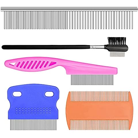 SKYPIA 5 Pcs Dog Comb Tear Stain Remover for Dogs Flea Comb Dog Combs for Grooming Small Dogs Flea Comb for Cats Dog Grooming Kit Pet Combs Small Dog Combs Cover