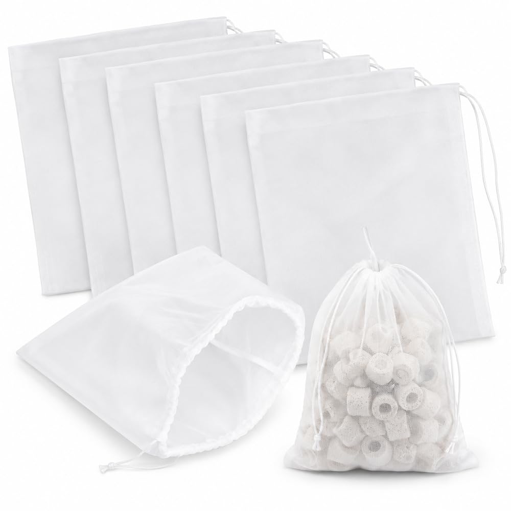 8Pcs Fine Mesh Aquarium Filter Bags with Drawstring for Fish Tank Media