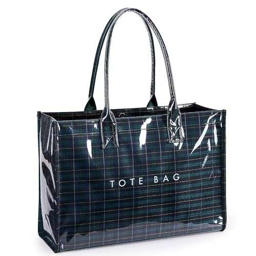 Image of KALIDI PVC Tote Bag Women's Kraft Paper Work Handbags Purses with Top Handle