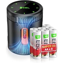 EBL Rechargeable AA Batteries Lithium with Charger, 3600mWh Double a Batteries High Capactiy 1.5V 8 Pack AA Battery 2000+ Cycles Ideal for Blink Cameras Door Locks Camping Lantern