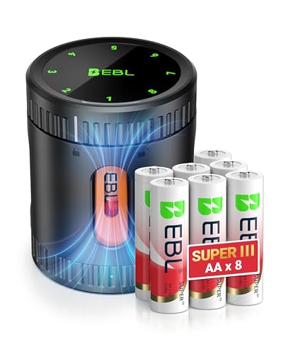 EBL Rechargeable AA Batteries 3600mWh, 8 Pack with Charger