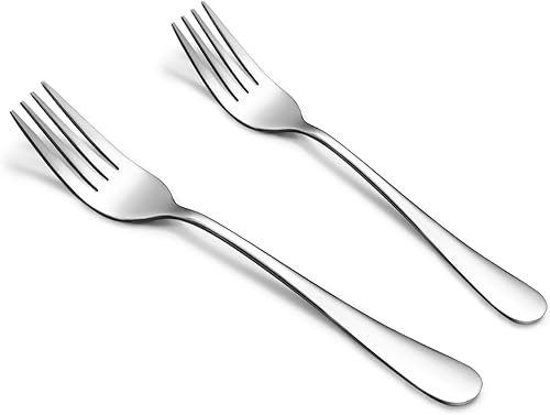 SANTUO Juego de tenedores de postre 8 tenedores de acero inoxidable para ensalada y tenedores color crema, juego de cubiertos reutilizables para