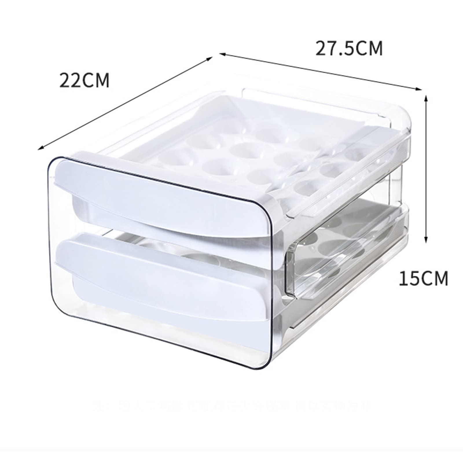 Refrigerador de cocina Cajón doble Caja de huevos Huevo en conserva, Huevo de pato, Organizador Caja de almacenamiento Caja de almacenamiento transparente de doble capa apilable (Tamaño: 27.5 * 22 *