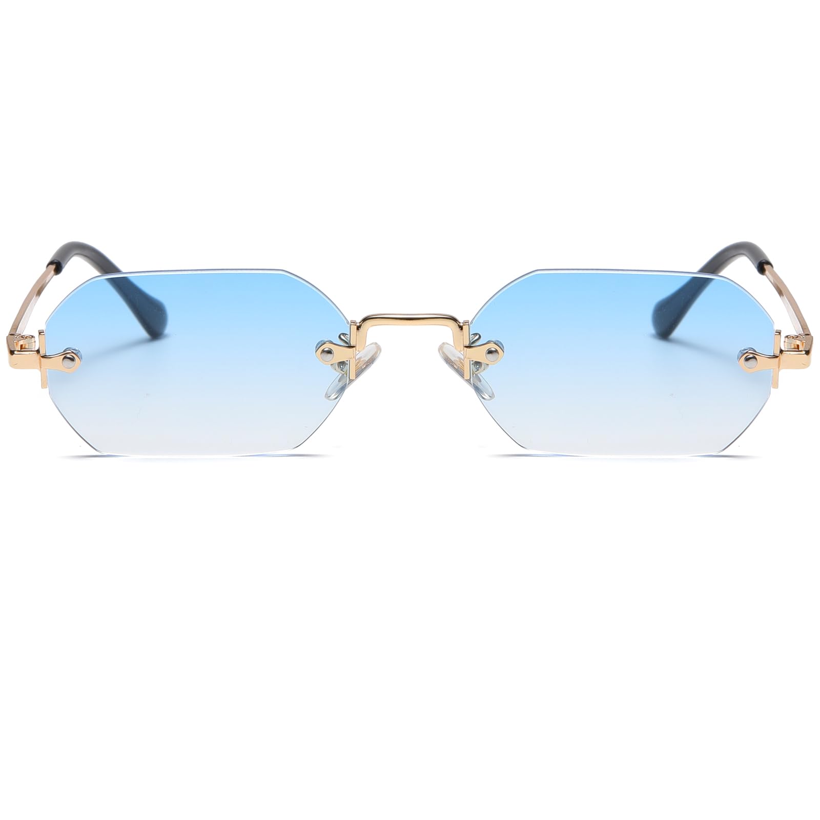 GgpyyonRetro Rimless Sunglasses Rectangle Frameless Women Men Vintage 90s Small Glasses Polygon Sun Glasses