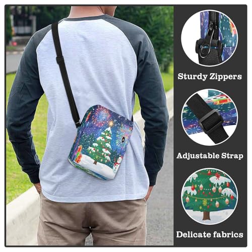 MCHIVER Small Messenger Bag Christmas Firework Snowman Crossbody Bag for Men Women Cell Phone Shoulder Bag for Business Office4