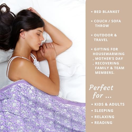Image of TOAIArt Premium Jaipuri Dohar | AC Blanket Summer Quilt | Hand Block Printed | 3 Layers | Reversible | 150GSM 100% Mulmul Cotton | 100% Cotton Flannel Filling | King 108 inch X 90 inch |Lavender Kalamkari