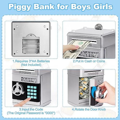 Image of Refasy Piggy Bank Cash Coin Can ATM Bank Electronic Coin Money Bank for Kids Age 3-12, Money Savings Box Mini ATM Coin Bank Toys Gifts for 3 4 5 6 7 8 9 10 11 12 Year Old Boys Girls