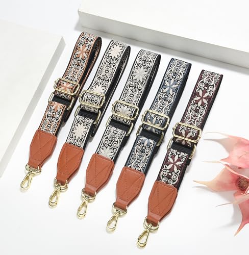 Image of Purse Strap,1.5 inch Leather End Shoulder Strap Adjustable Replacement,Retro Multi-Pattern Crossbody Bag Straps