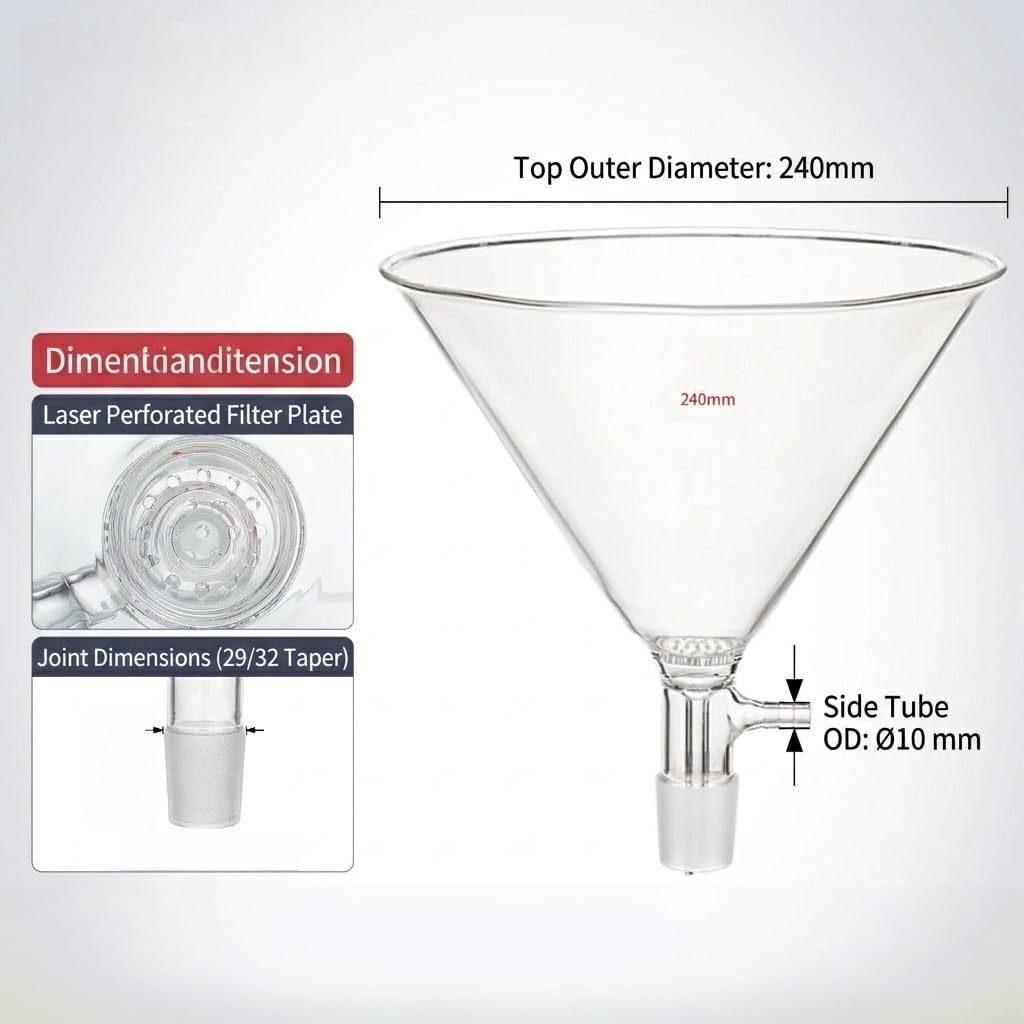 Embudo Büchner Vidrio Borosilicato Junta Esmerilada Filtro Vacío-240mm 29/32