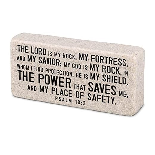 Lighthouse Christian Products My Rock, My Fortress Cream 4 Inch Cast Stone Scripture Block Plaque