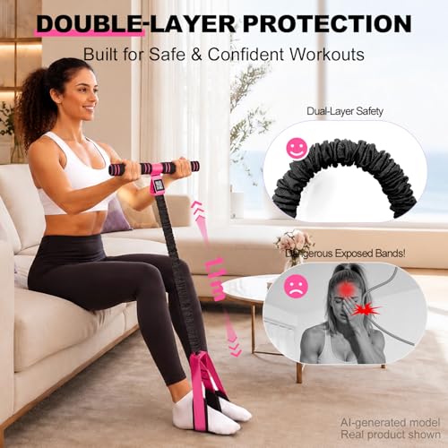 Image of Multifunctional Durable Pedal Resistance Band with Handle, Upgraded Elastic Exercise Bands for Home Gym, Anti-Snap Sit Up Equipment & Ab Trainer for Core /Arms /Legs /Glutes Workout for Women