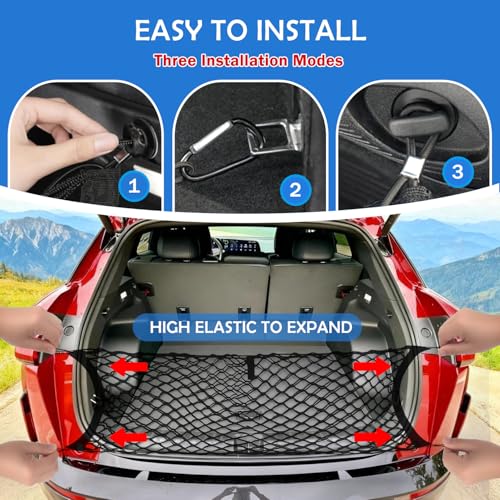 Image of Envelope Style Cargo Net for 2018-2025 2026 Chevy Traverse Accessories, Rear Trunk SUV Mesh Cargo Net, Upgraded 5mm Bungee & Double-Layer Nylon Storage Tailgate Netting Grocery&Tools Holder Organizer
