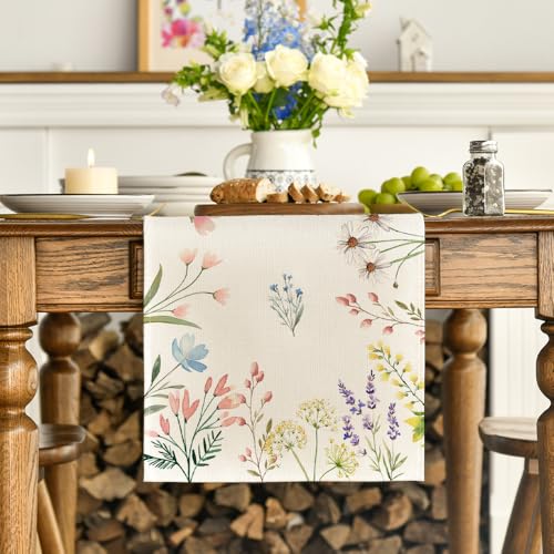 Artoid Mode Flowers Floral Summer Table Runner, Seasonal Spring Fall Kitchen Dining Table Decoration for Home Party 13x72 Inch - Image 3