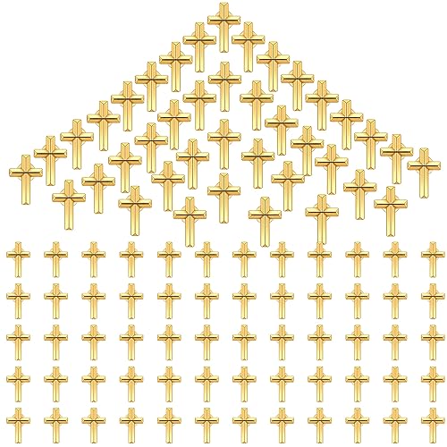 Image of 100 Pcs Cross Pins Bulk Metal Golden Silver Religious Christian Cross Brooch Pins Set Religious Enamel for Christian Chaplain Gifts Funeral Church Prayer Activities (Gold)