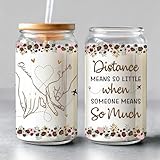 Joy Crafters Distance Means So Little When Someone Means So Much - Personalized Iced Coffee Cup, Bestie Glass Cup, Mothers Day Birthday Gifts For Women Friends, Best Friend Long Distance Gifts for Her