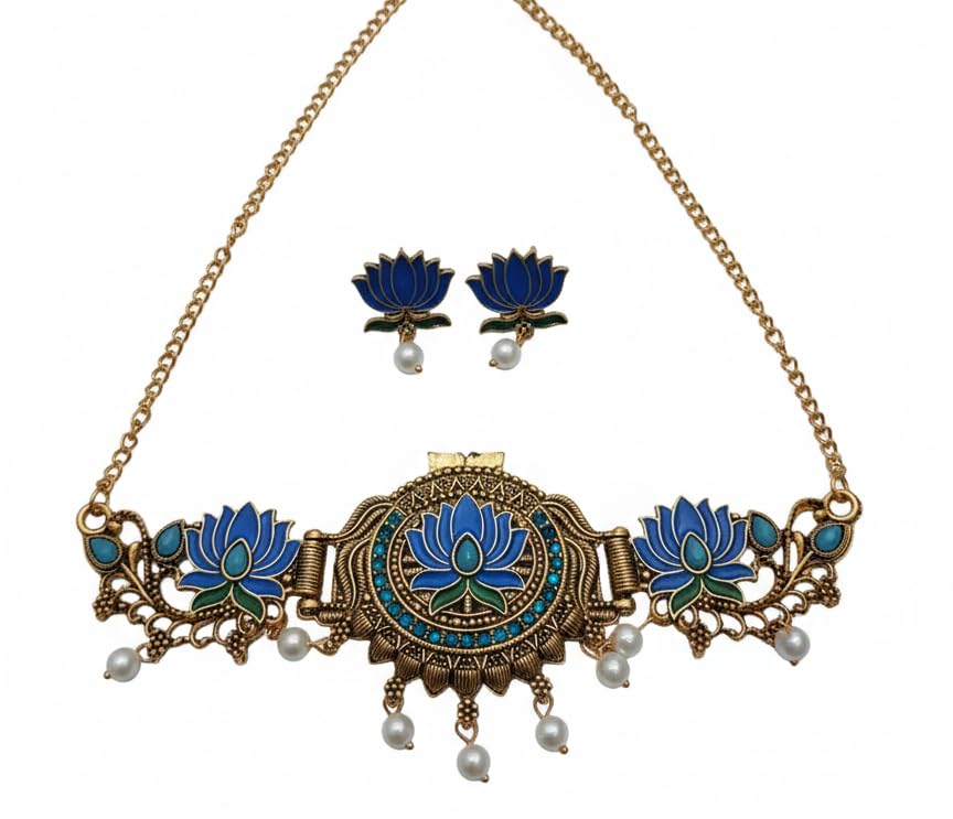 Image of Architha creations,lotus choker with earrings,adjustable
