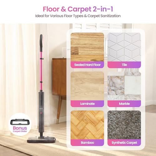 Image of Schenley Lightweight Steam Mop for Hard Floors & Carpets | 3 Steam Modes, 10s Heat-Up, 248F Steam, Up to 37 Min Steam Time, 20 ft Cord, Cord Wrap, Self-Standing, Chemical-Free